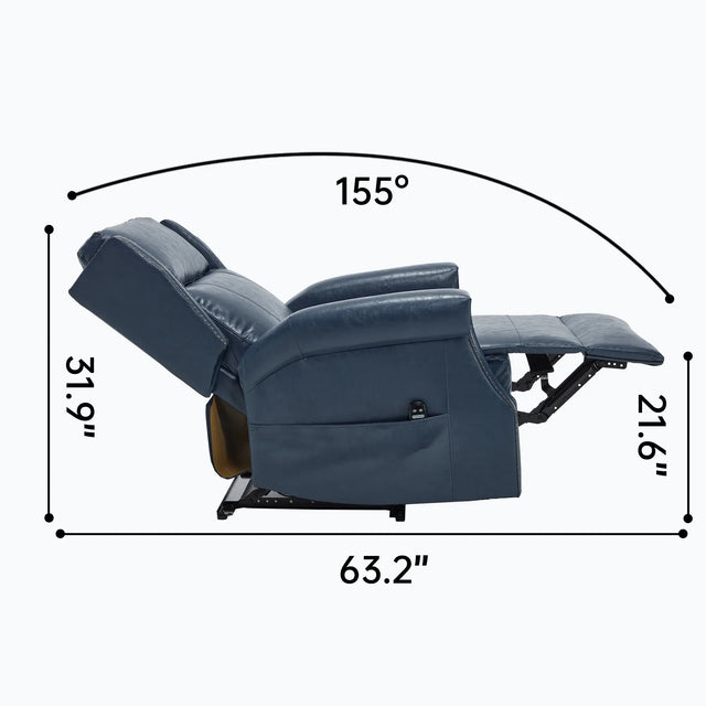 Blue Faux Leather Manual Recliner Chair With Massage Heat - Omega Lifestyles