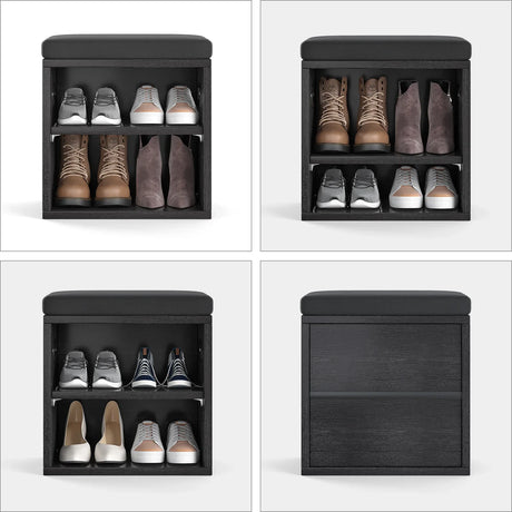 Wooden Entryway Storage Shoe Bench With Cushion Seating - Omega Lifestyles