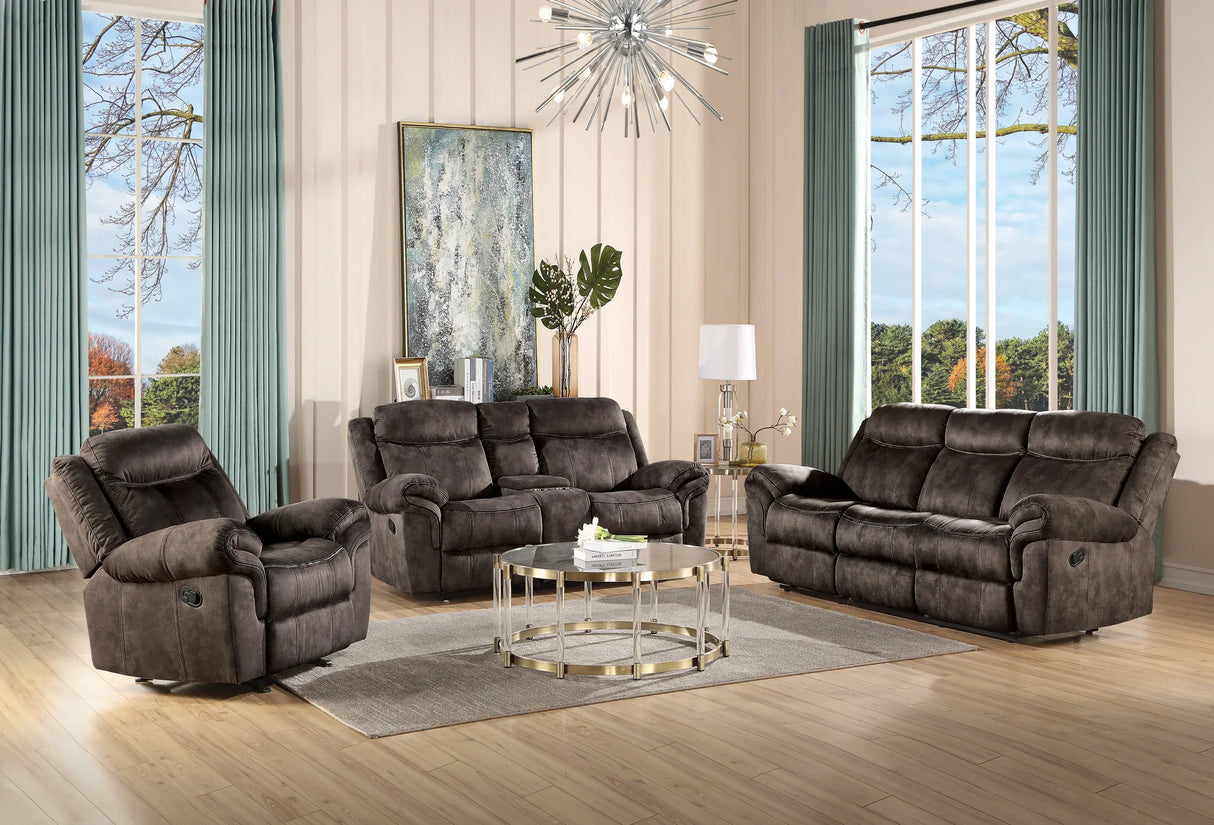 Chocolate Velvet Recliner Sofa With USB Port And Drop Down Table - Omega Lifestyles