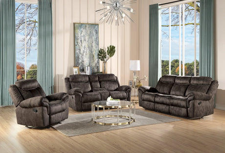 Chocolate Velvet Recliner Sofa With USB Port And Drop Down Table - Omega Lifestyles