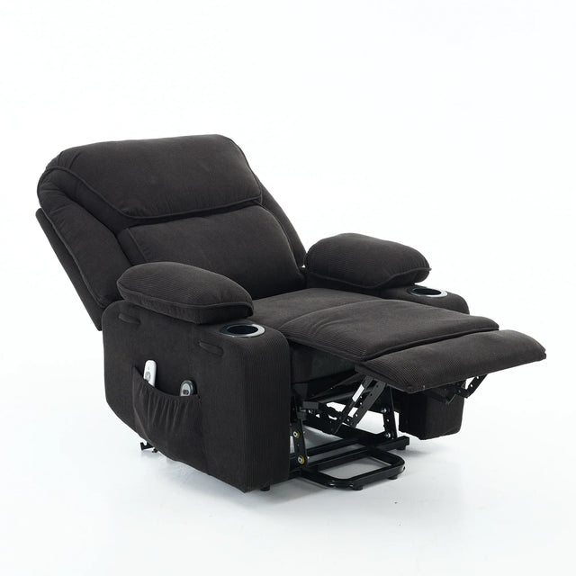 Medium-Firm Corduroy Remote-Controlled Heating Massage Recliner - Omega Lifestyles