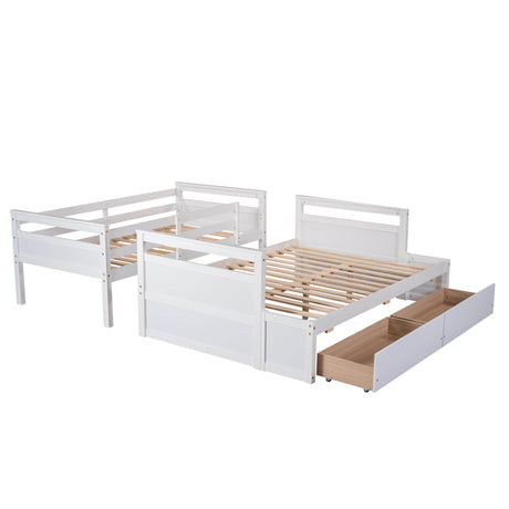 Twin Over Full Solid Wood White Bunk Bed With Storage - Omega Lifestyles