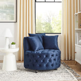 Velvet Upholstered Blue Swivel Chair With Pillows - Omega Lifestyles