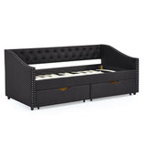 Twin Upholstered Tufted Linen Daybed With Drawers - Omega Lifestyles