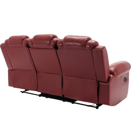 Wine Red Faux Leather Manual Recliner Sofa Set With LED Strip - Omega Lifestyles