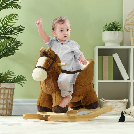 Plush Toddler Rocking Horse With Sound And Safety Belt - Omega Lifestyles