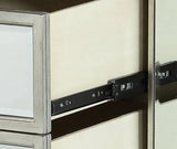 Mirrored Silver Nightstand With Geometric Raised Trim - Omega Lifestyles