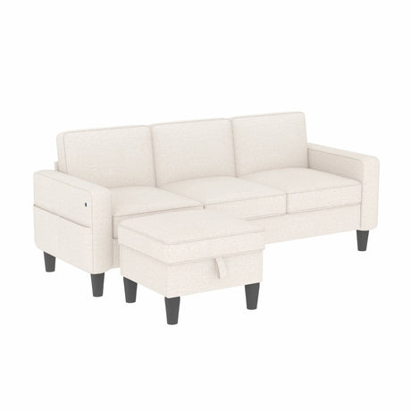 Beige Reversible Modular Sectional Sofa With Storage Ottoman - Omega Lifestyles