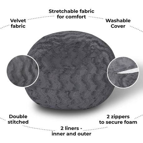 4-Foot Gray Faux Fur Memory Foam Bean Bag Chair - Omega Lifestyles