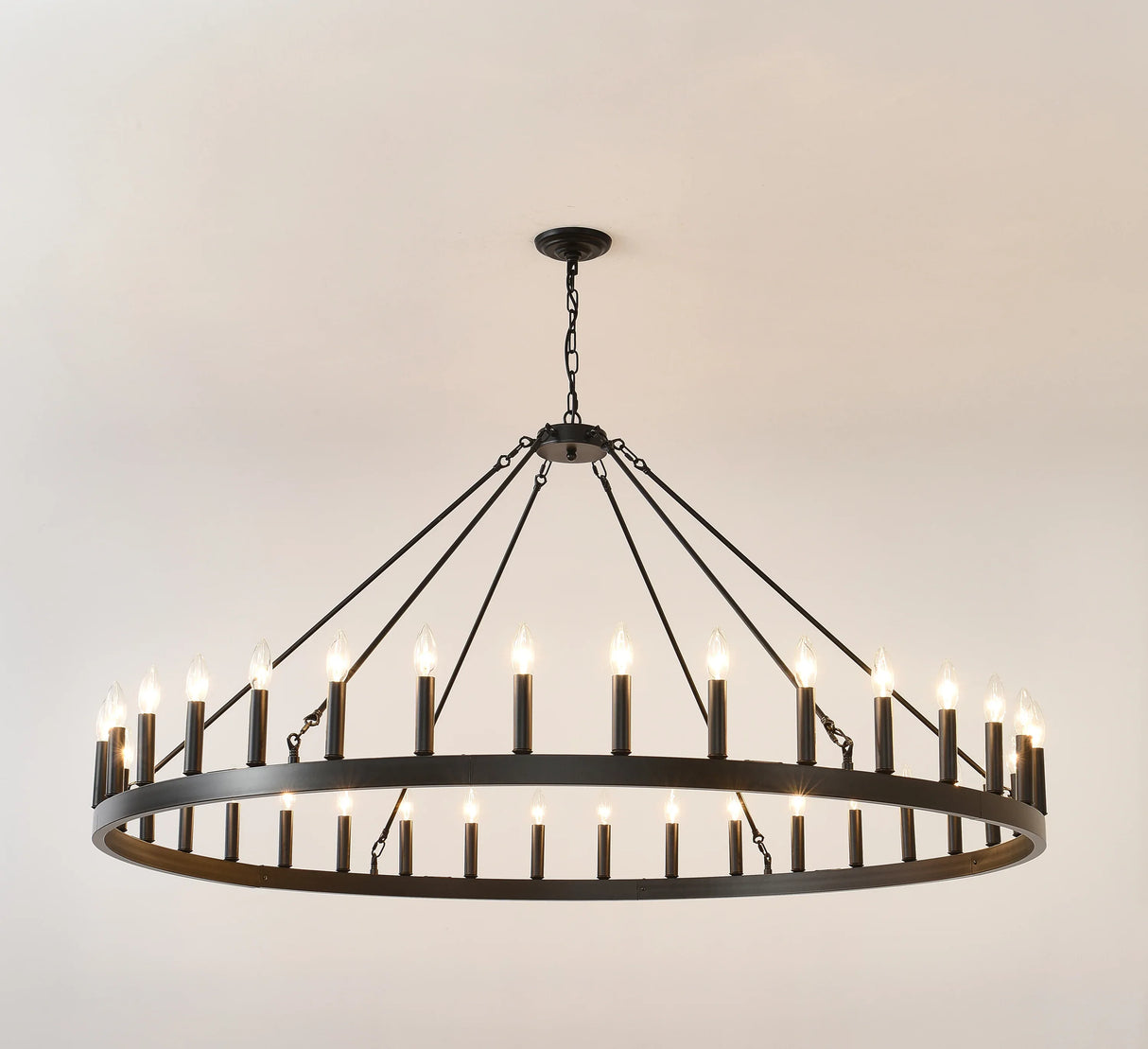 Matte Black Farmhouse 36-Light Wagon Wheel Chandelier - Omega Lifestyles