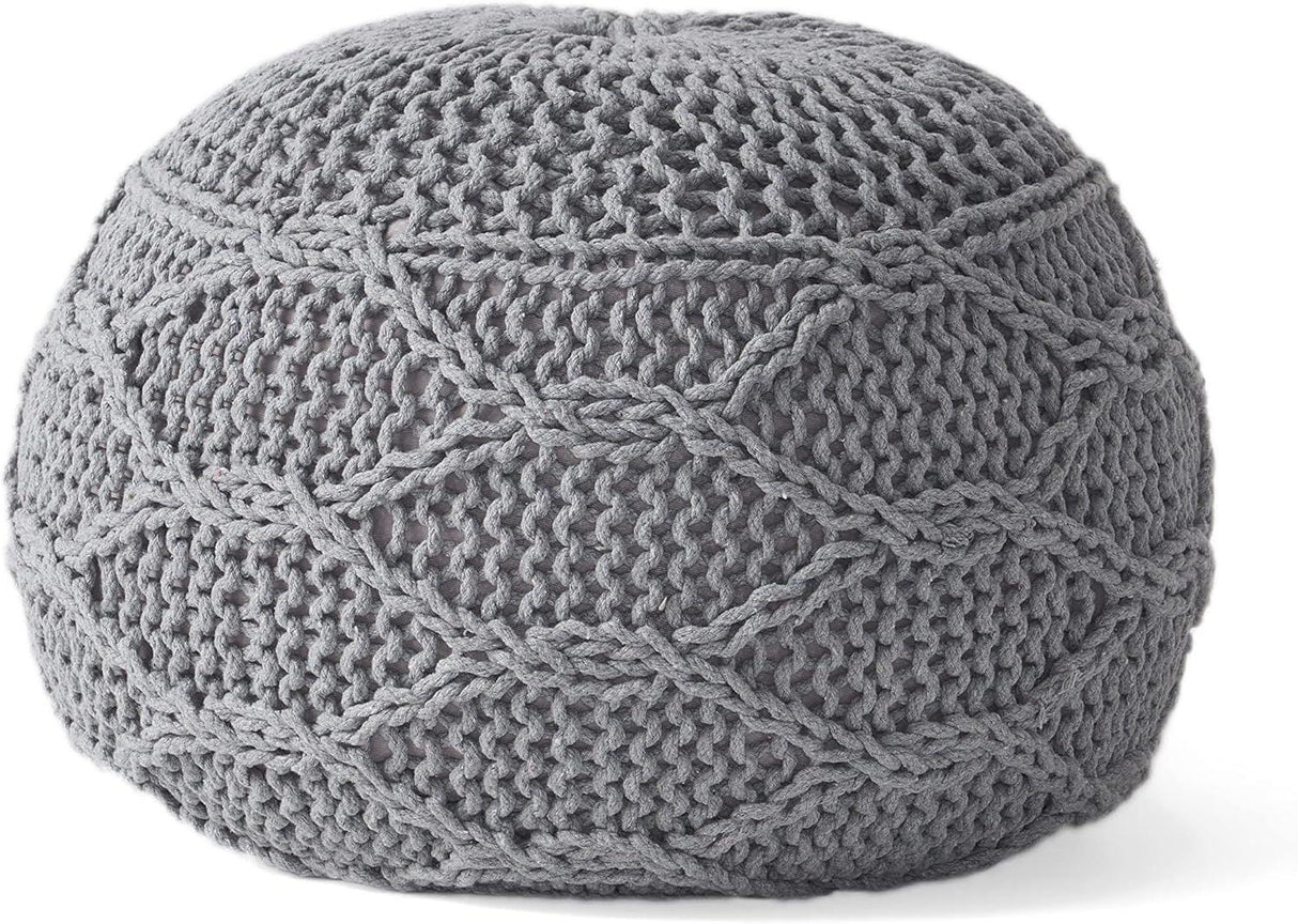 Modern Grey Cotton Knit Weave Pouf 20 Inch - Omega Lifestyles
