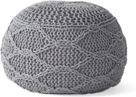 Modern Grey Cotton Knit Weave Pouf 20 Inch - Omega Lifestyles