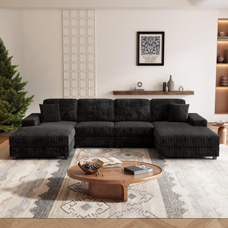 Convertible U-Shaped Corduroy Fabric 4-Seat Sofa - Omega Lifestyles