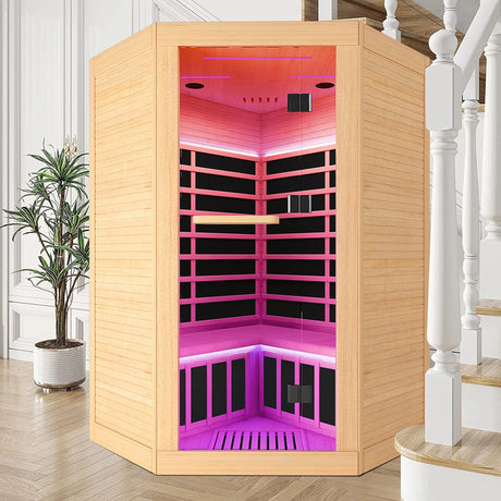 Canadian Hemlock Pentagonal Infrared Two-Person Sauna Room - Omega Lifestyles