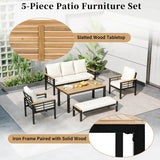 5-Piece Acacia Wood Iron Frame Patio Furniture Set - Omega Lifestyles