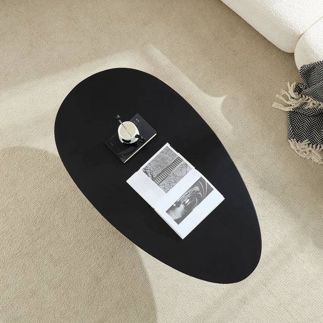 Minimalist Black Fiberglass Lucky Stone Oval Coffee Table - Omega Lifestyles