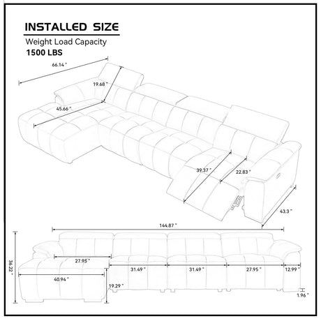 Electric Control Genuine Leather 4-Seat L-Shaped Reclining Sofa - Omega Lifestyles