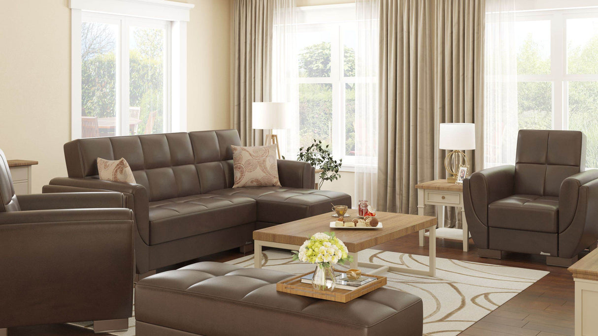 Convertible PU Leather Upholstered Chaise Lounge With Storage - Omega Lifestyles