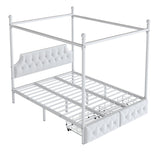 Queen Metal Canopy Platform Bed With Upholstered Headboard And Storage