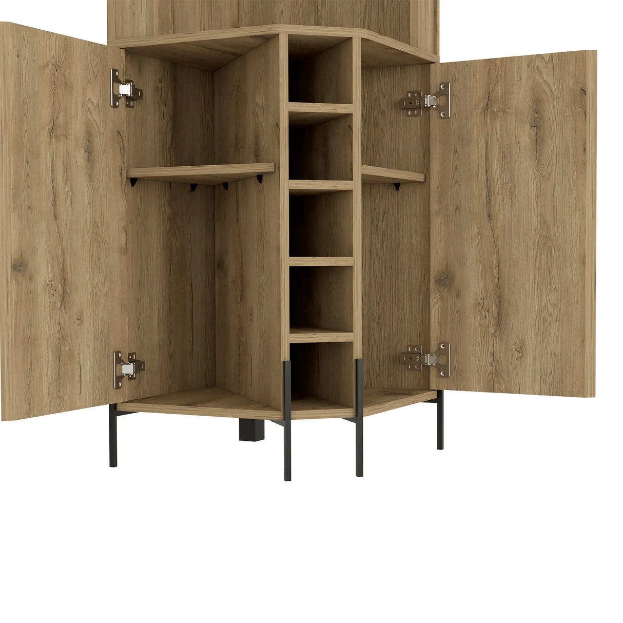 Beige Particle Board Corner Bar Cabinet With Wine Rack - Omega Lifestyles