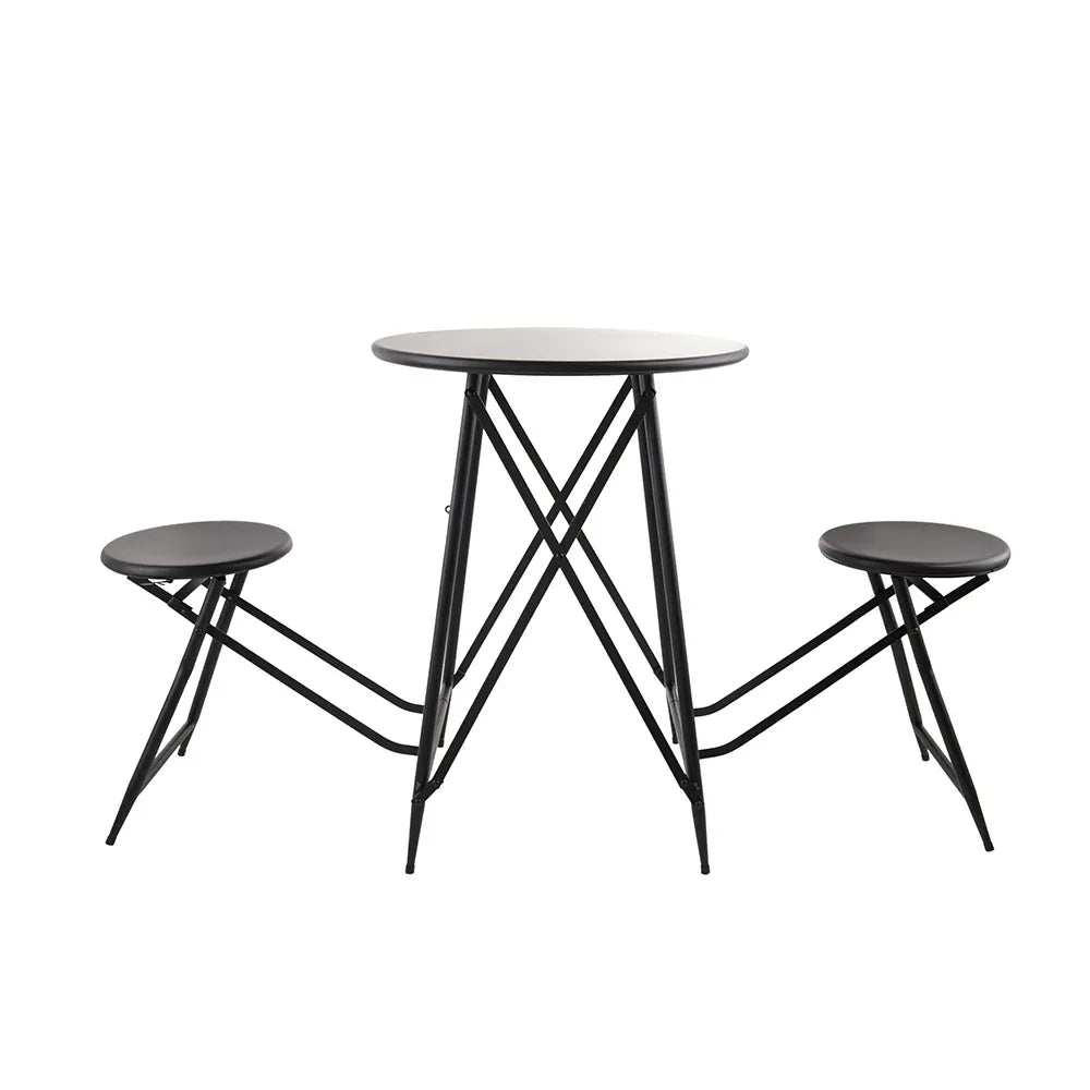 Industrial Black Iron Stowable Side Table With Seating Set - Omega Lifestyles