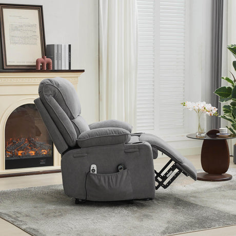 Medium-Firm Corduroy Remote-Controlled Heating Massage Recliner - Omega Lifestyles