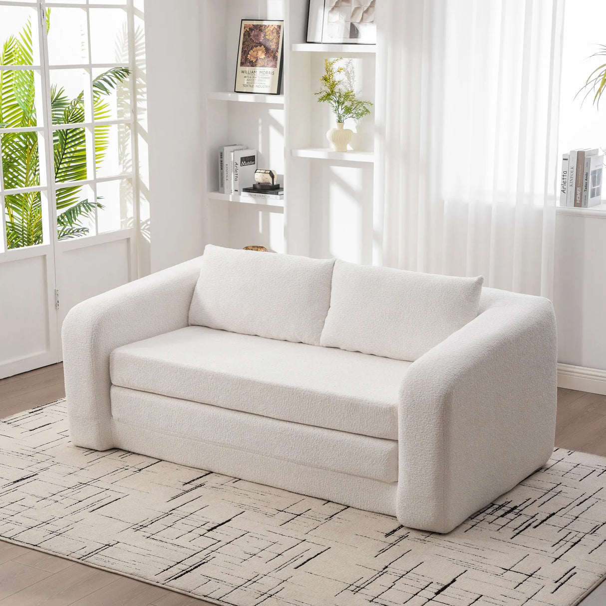 Convertible Chenille Foam Loveseat Sofa Bed With Pillows - Omega Lifestyles