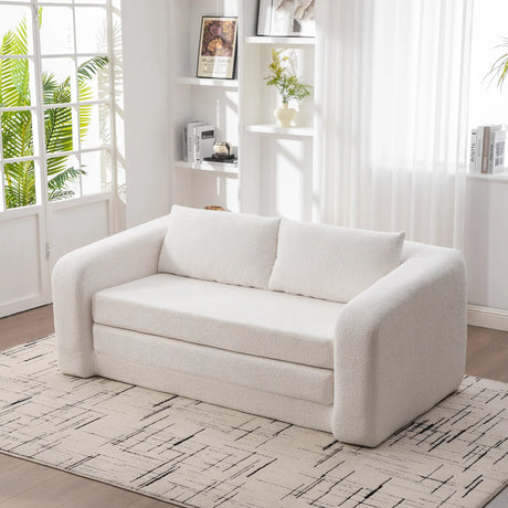 Convertible Chenille Foam Loveseat Sofa Bed With Pillows - Omega Lifestyles
