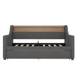 Twin Linen Upholstered Daybed With Trundle Charging Station - Omega Lifestyles