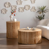Set of 2 Natural MDF Fir Round Coffee Tables - Omega Lifestyles