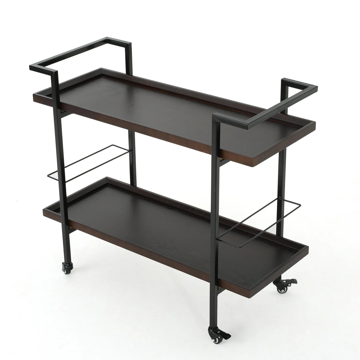 Modern Industrial Walnut Wood Rolling Bar Cart - Omega Lifestyles