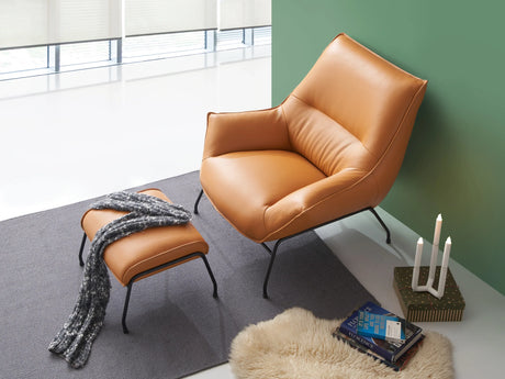 Sandstone Top Grain Leather Accent Chair With Ottoman - Omega Lifestyles