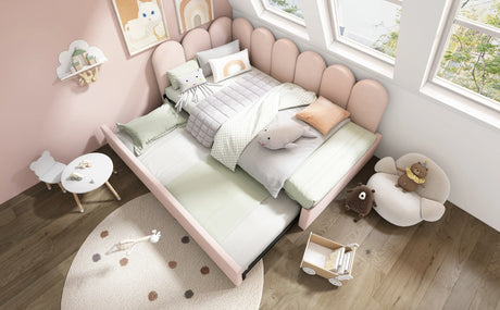 Pink Velvet Twin Daybed With Pull-Out Trundle Bed - Omega Lifestyles