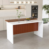 Modern Rectangular Kitchen Island With Marble Look LED Lighting - Omega Lifestyles