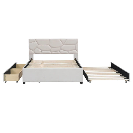 Full Upholstered Platform Bed With Trundle And Drawers Full - Omega Lifestyles