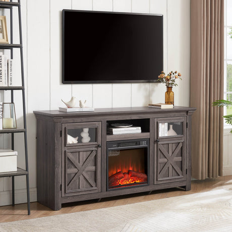 Farmhouse Fireplace TV Stand Console Cabinet Gray - Sleep Galleria