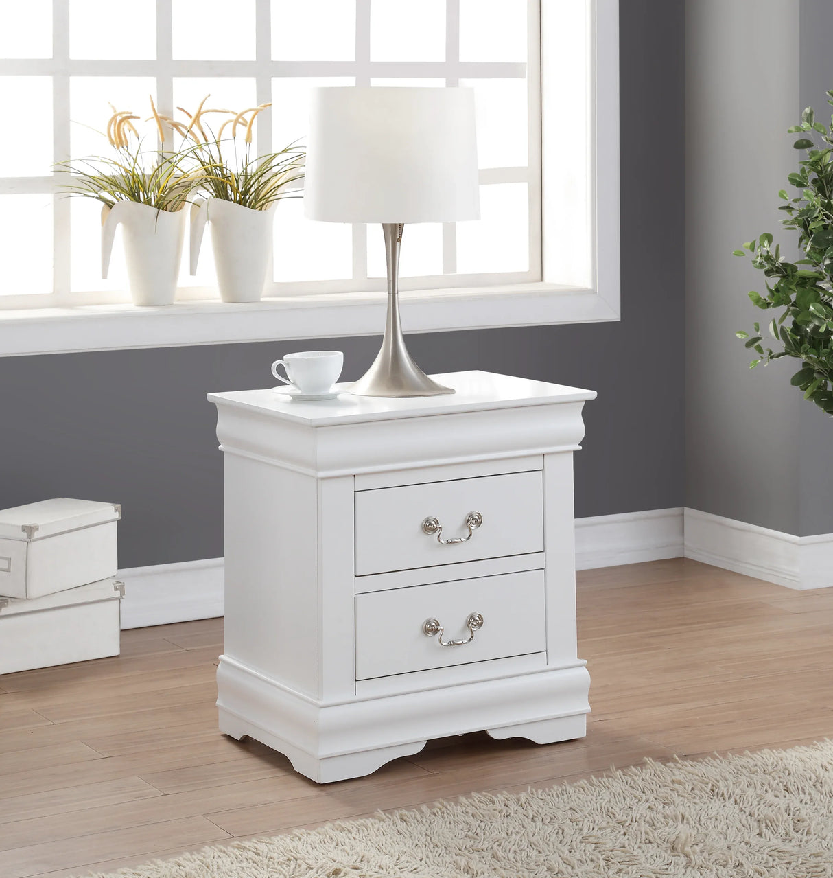 White Synthetic Wood Nightstand With Storage Drawers - Omega Lifestyles