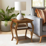 Walnut Finish Square Leg Accent Table With Storage Shelves - Omega Lifestyles