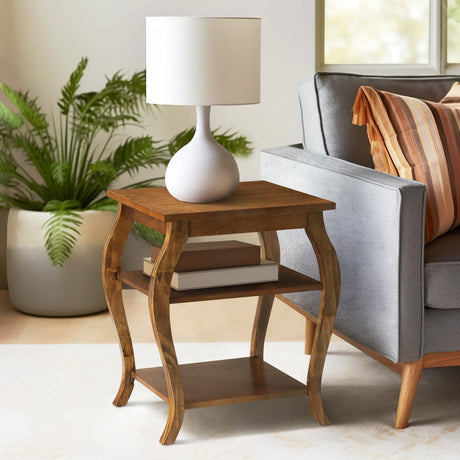 Walnut Finish Square Leg Accent Table With Storage Shelves - Omega Lifestyles