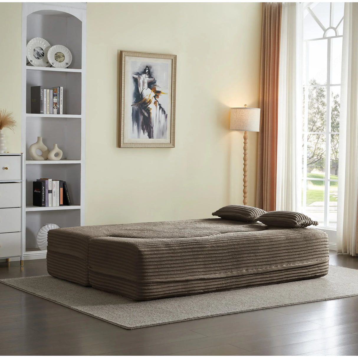 Full Size Plush Corduroy Foam Folding Sofa Bed With Pillows - Omega Lifestyles