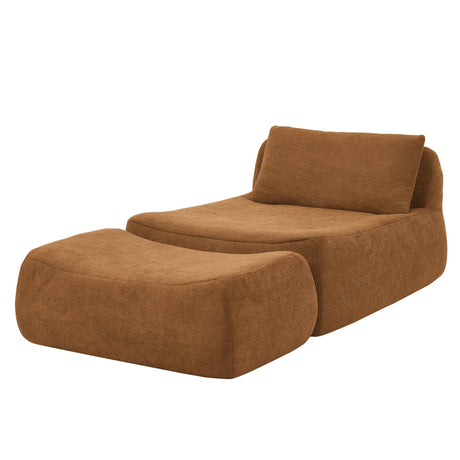 Chenille Large Medium-Soft Bean Bag Chair With Ottoman - Omega Lifestyles