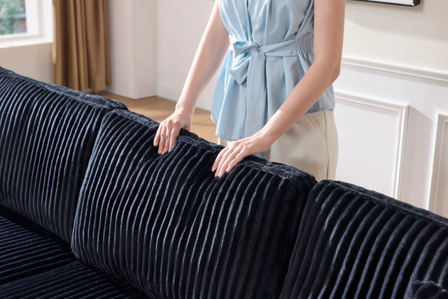 Black Corduroy Double-Seater Sofa With Premium Fabric - Omega Lifestyles