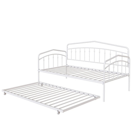 Twin Metal Daybed With Trundle White Bedroom Frame - Omega Lifestyles