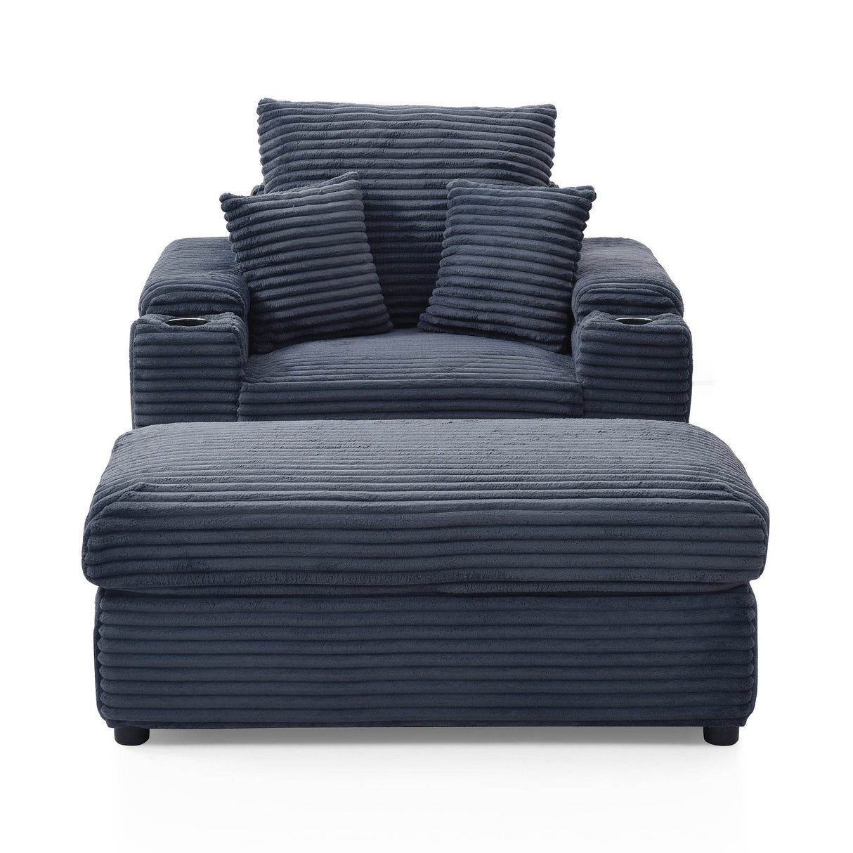 Oversized Medium-Soft Corduroy Fabric Accent Chair With Ottoman - Omega Lifestyles