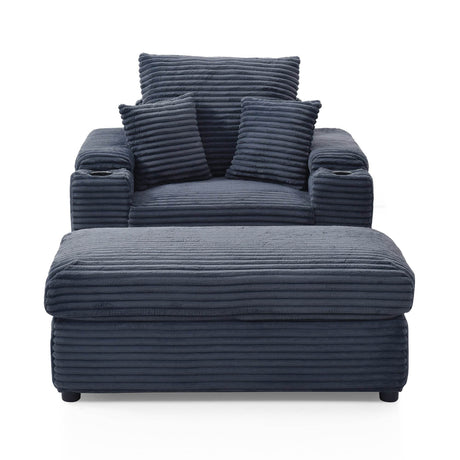 Oversized Medium-Soft Corduroy Fabric Accent Chair With Ottoman - Omega Lifestyles