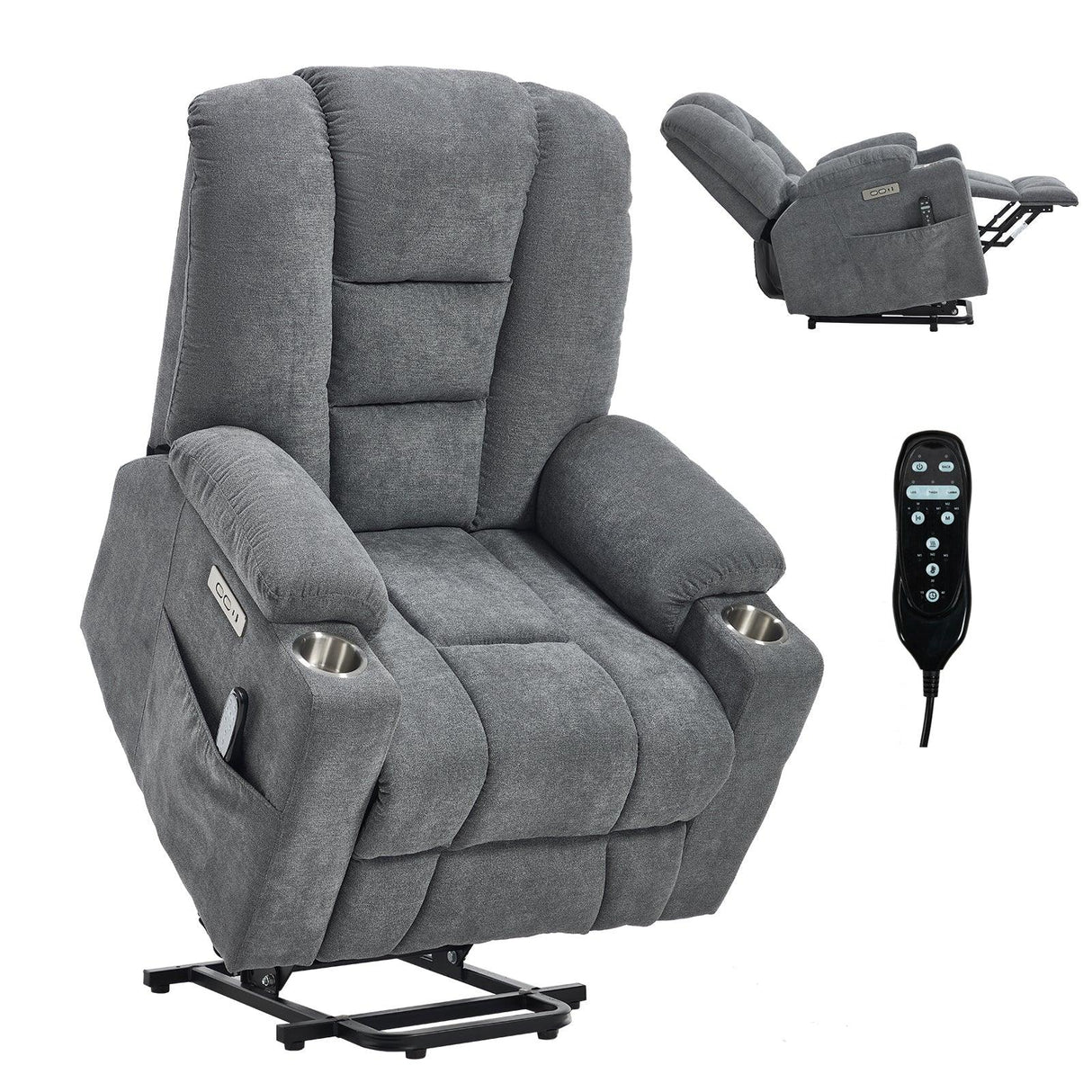 Power Lift Medium-Firm Chenille Upholstered Recliner Chair - Omega Lifestyles
