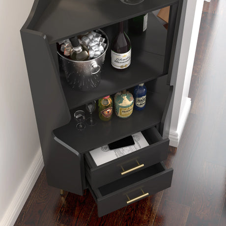 Black Engineered Wood Corner Sideboard Cabinet With Drawers - Omega Lifestyles