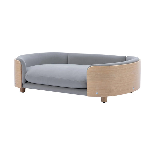 Scandinavian Solid Wood Elevated Pet Sofa Bed With Velvet Cushion - Omega Lifestyles