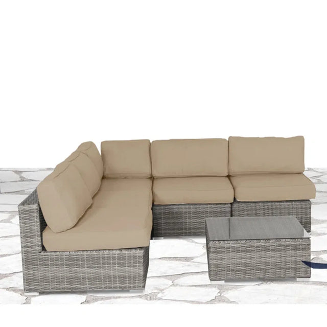 6-Piece Gray Wicker Outdoor Sectional Seating Set With Cushions - Omega Lifestyles