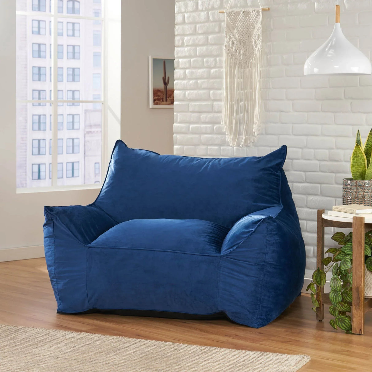 Velveteen Foam-Filled Armrest Bean Bag Chair - Omega Lifestyles